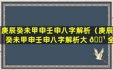 庚辰癸未甲申壬申八字解析（庚辰癸未甲申壬申八字解析大 🌹 全）